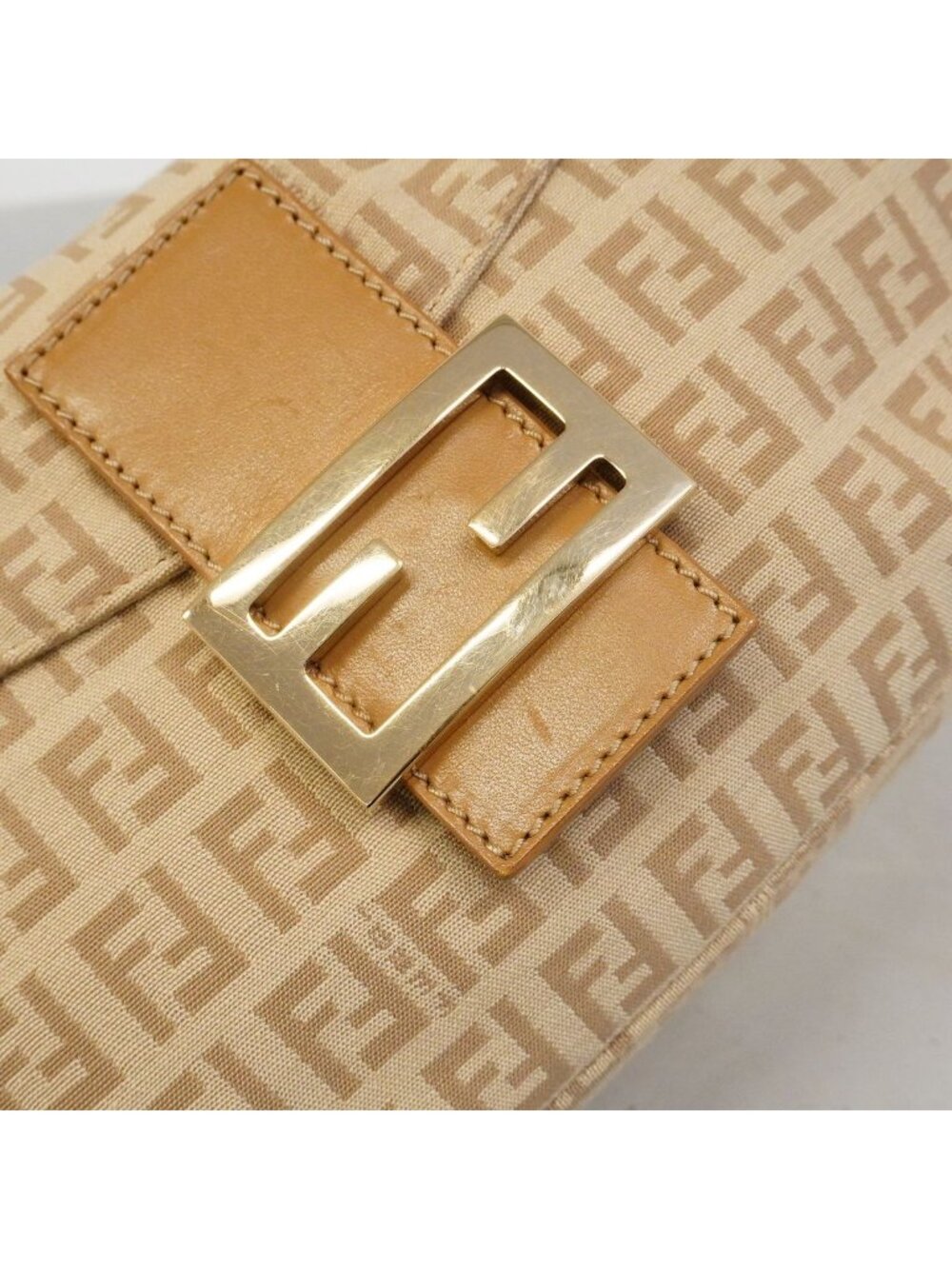 Fendi Handbag Zucchino Nylon Canvas Beige Gold - Picture 9 of 10